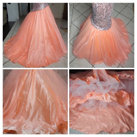 MacDuggal Mermaid Sweetheart Sequin Bead Peach Tulle Trumpet Dress Ball Gown✨️6 - Picture 10 of 16